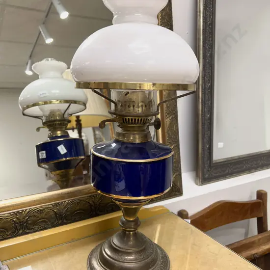 Brass Kerosene Lamp With Ceramic Chamber and Glass Shade