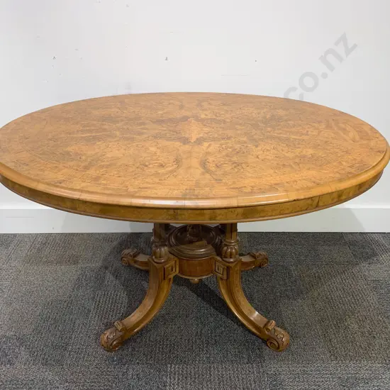 Victorian Burr Walnut & Marquetry Oval Loo Table