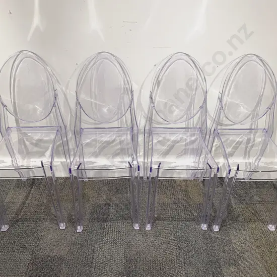 Four Kartell Type Replica Ghost Dining Chairs