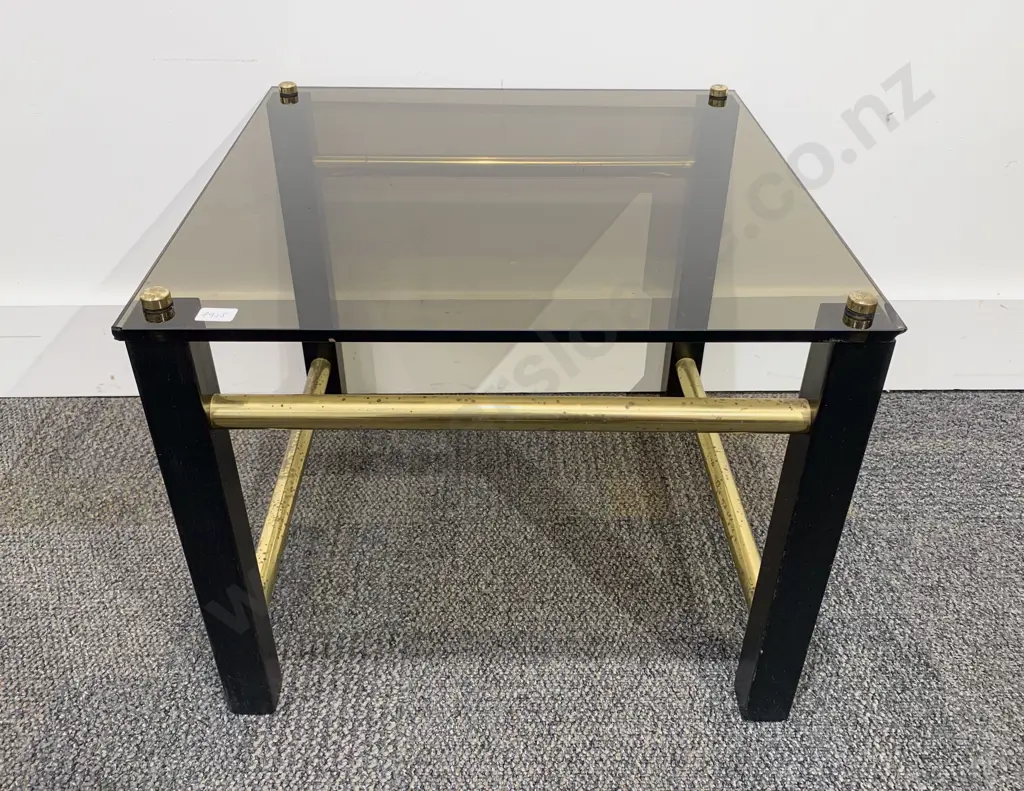 C1980's Brass and Smoked Glass Coffee Table Image 1++