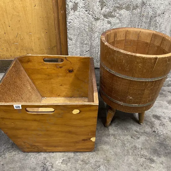 Wooden Three Legged Planter and Other