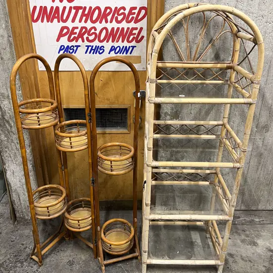 Cane Open Shelf together with Folding Rattan Plant Stand