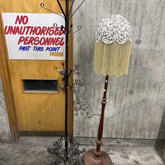 Wrought Metal Coat Rack With Standard Lamp and Candle Stand