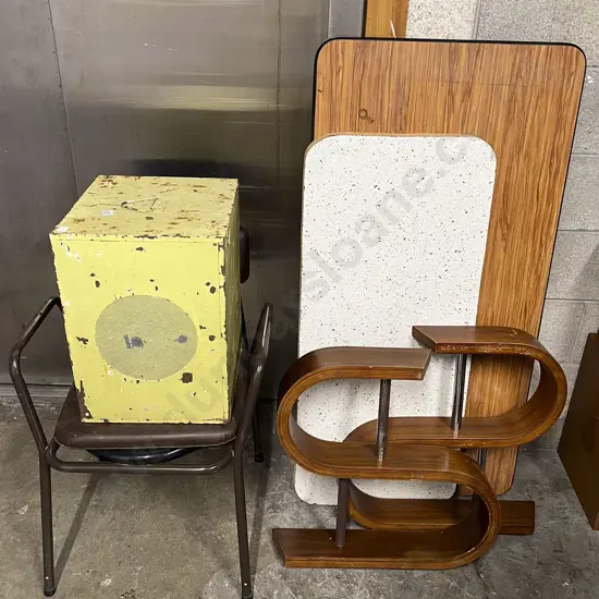Vintage Metal Meat Safe Together with Assorted Table Tops and Legs Etc