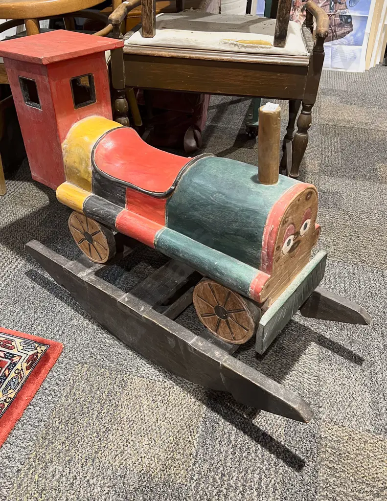 Vintage Wooden Train Rocking Horse Image 1++