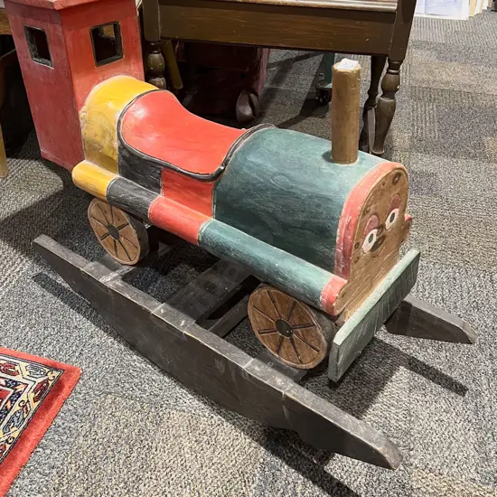 Vintage Wooden Train Rocking Horse