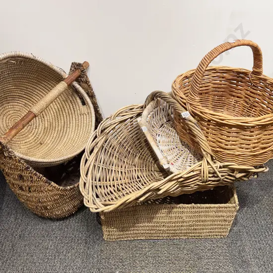 Qty of Assorted Wicker and Rattan Baskets Etc