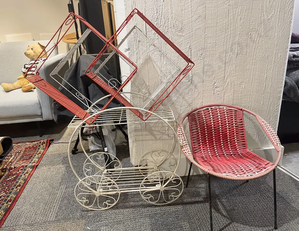 Small qty of Wire Shelves with Small Trolley and Chair Image 1++