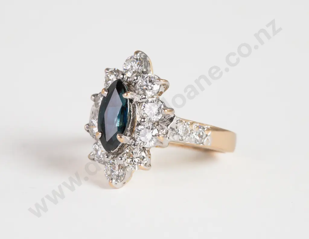 18ct 15Stone Sapphire and Diamond Dress Ring Image 1++