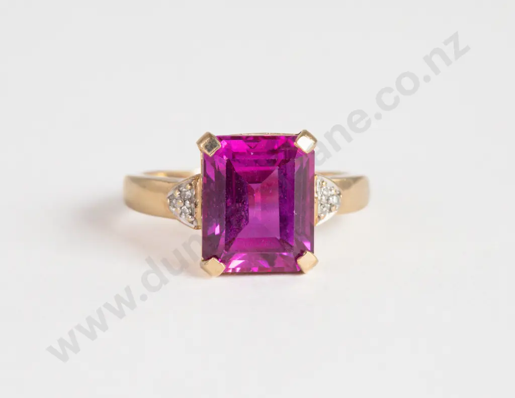 10ct Seven Stone Synthetic Pink Sapphire and Diamond Dress Ring Image 1++