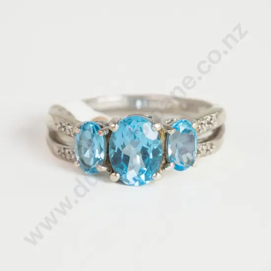 10ct White Gold Three Stone Topaz Ring