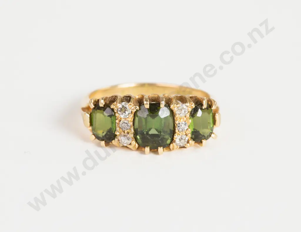 18ct Nine Stone Tourmaline and Diamond Band Ring Image 1++