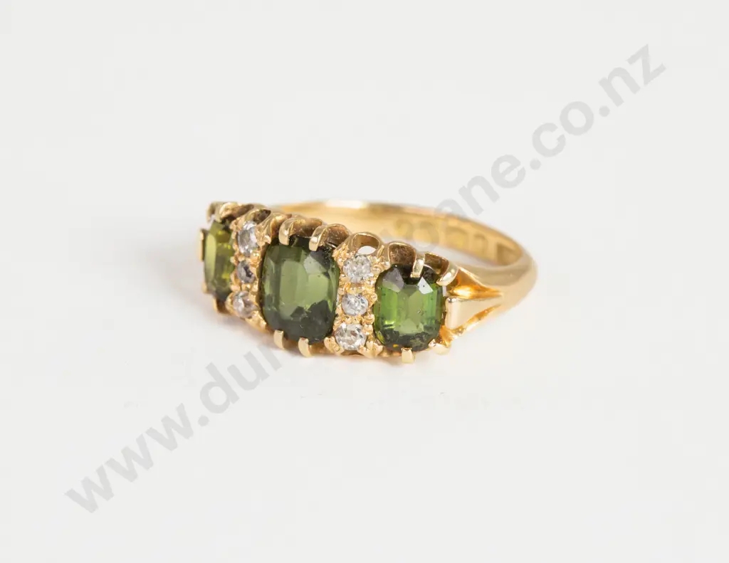 18ct Nine Stone Tourmaline and Diamond Band Ring Image 1++