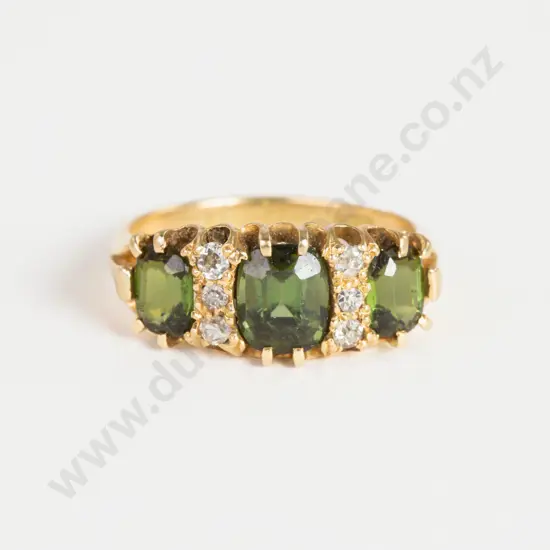 18ct Nine Stone Tourmaline and Diamond Band Ring