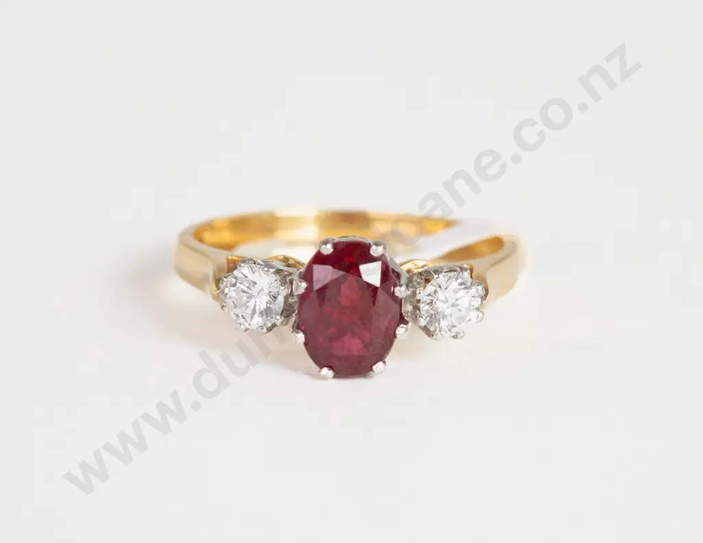 18ct Three Stone Ruby and Diamond Ring Image 1++