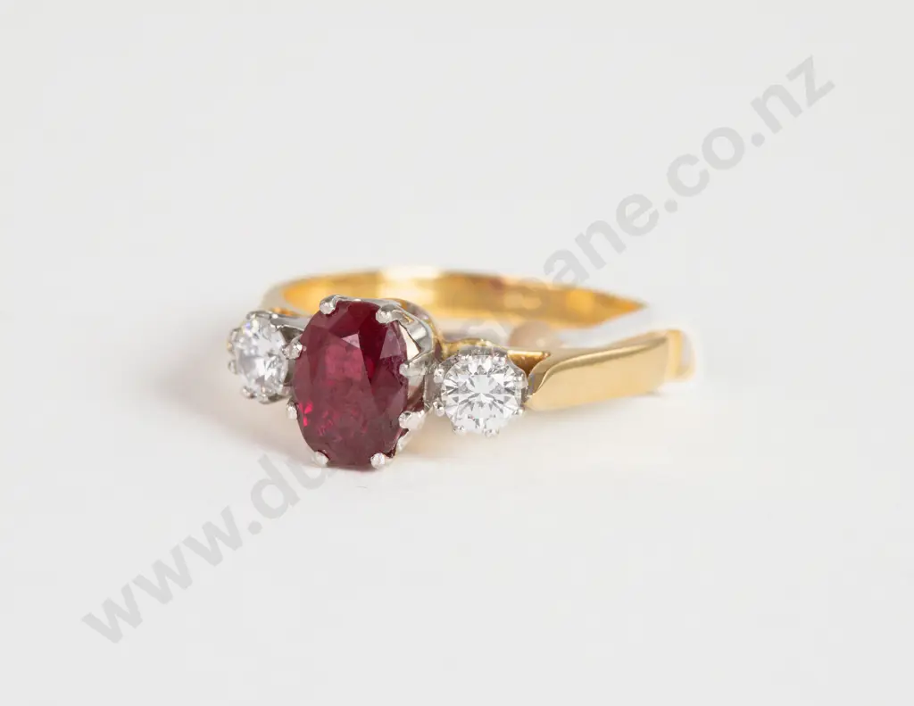18ct Three Stone Ruby and Diamond Ring Image 1++