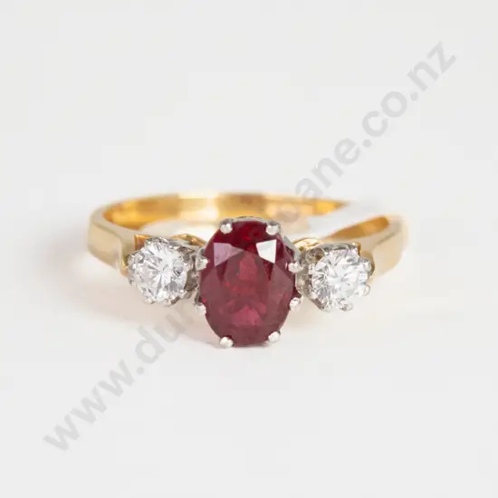 18ct Three Stone Ruby and Diamond Ring