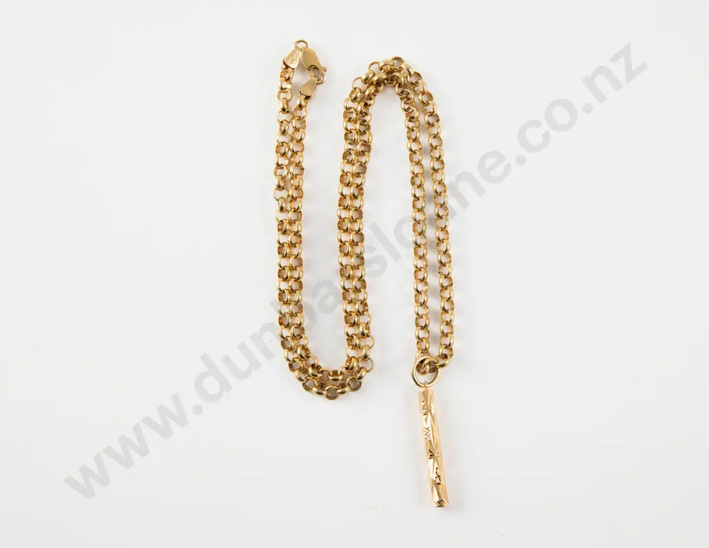 14ct Engraved Pendant on 9ct Trace Link Neck Chain Image 1++