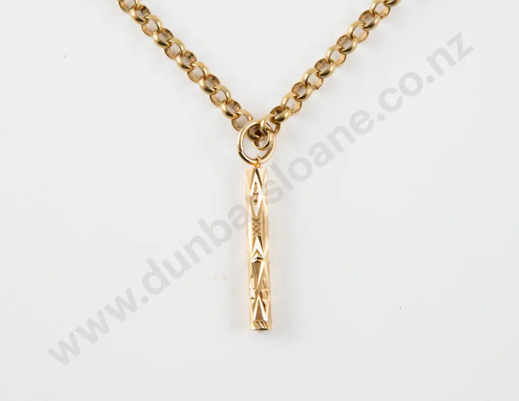 14ct Engraved Pendant on 9ct Trace Link Neck Chain Image 1++