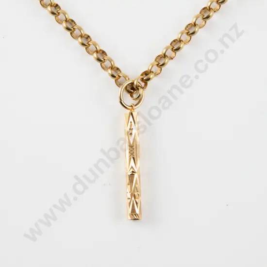 14ct Engraved Pendant on 9ct Trace Link Neck Chain