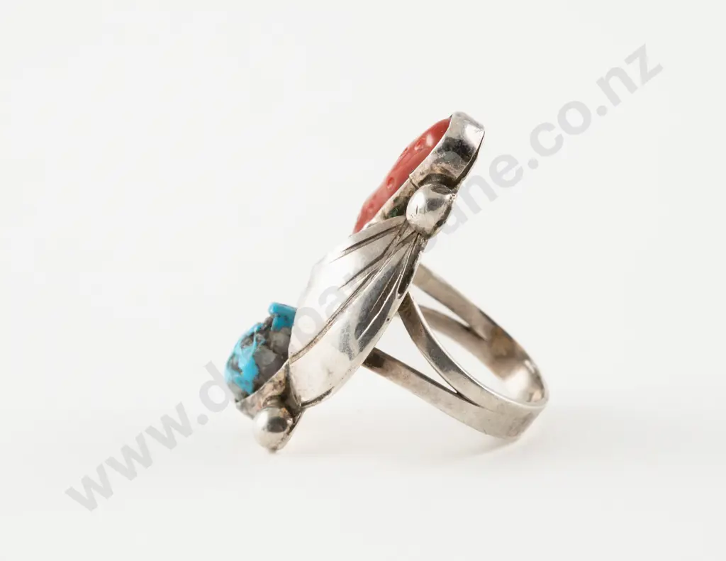 NZ Jeweller Jenny Patrick Turquoise and Coral Dress Ring Image 1++