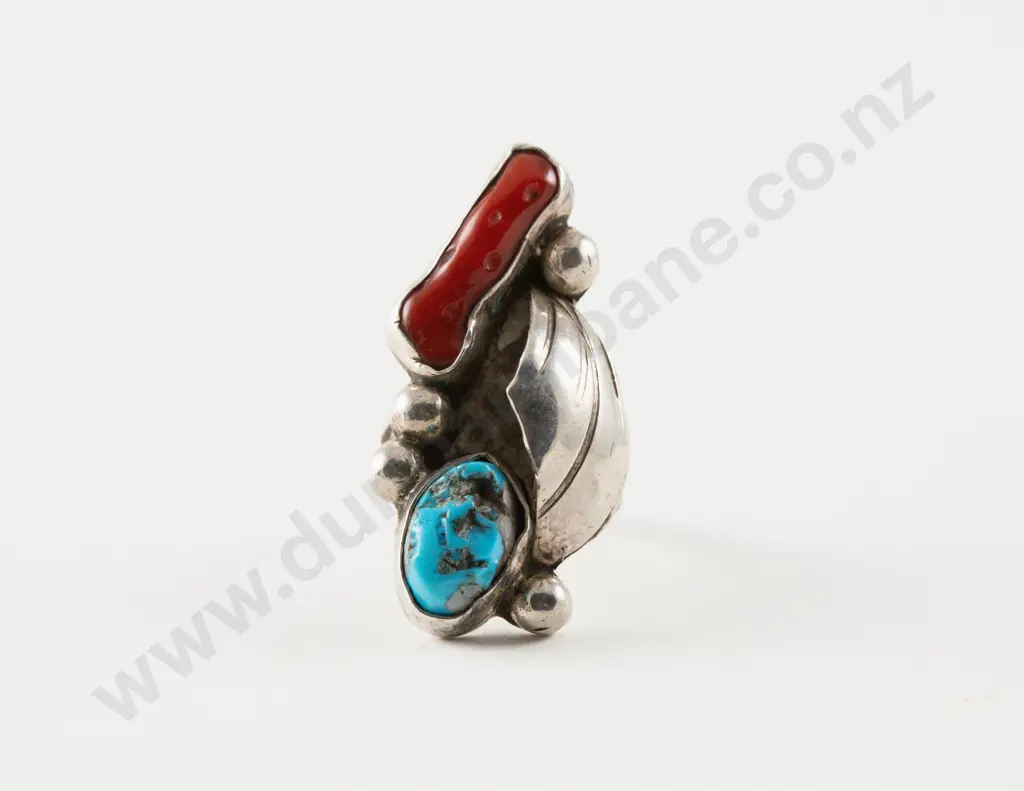 NZ Jeweller Jenny Patrick Turquoise and Coral Dress Ring Image 1++