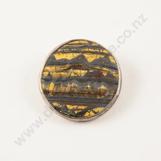NZ Jeweller Ray Wade S/S Tiger Eye Circular Brooch