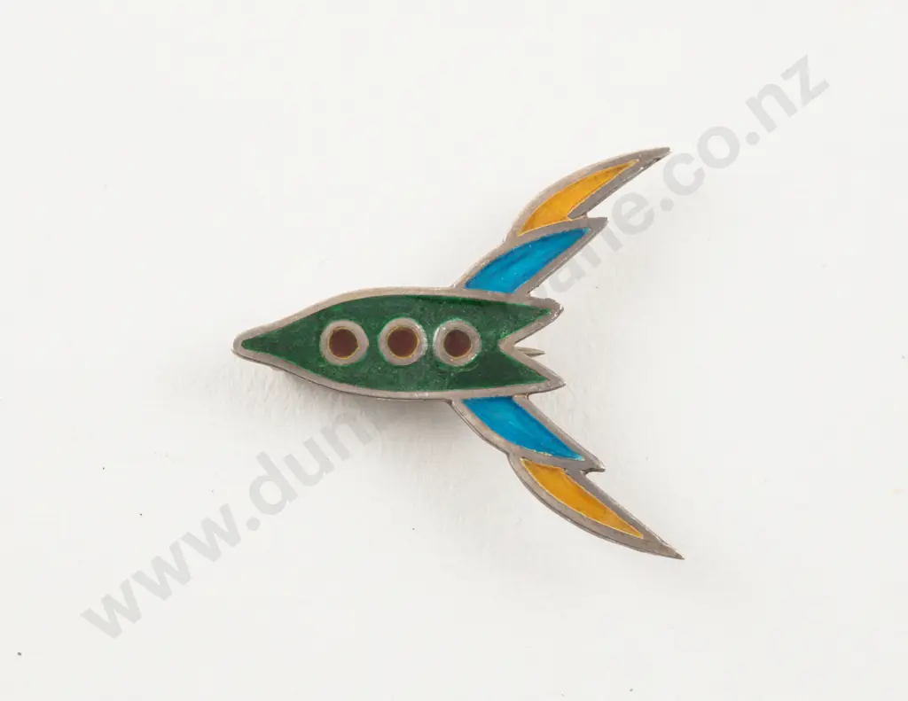 NZ Jeweller Alan Preston S/S and Enamel Rocket Brooch Image 1++