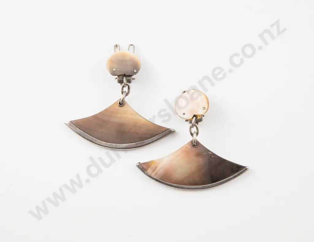 NZ Jeweller Alan Preston S/S and MOP Pendant Drop Earrings Image 1++
