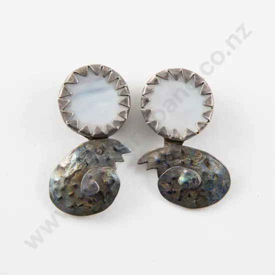 NZ Jeweller Alan Preston MOP and Paua Shell Pendant Drop Earrings