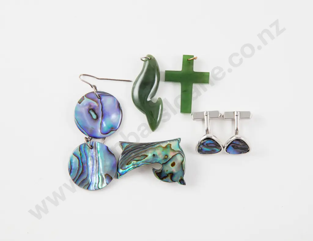 Collection of NZ S/S Paua and Greenstone Jewellery Image 1++