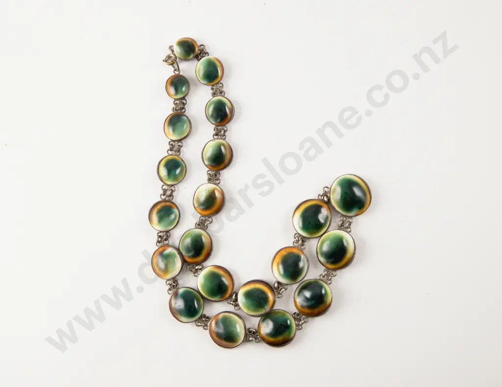 NZ Colonial Silver Mounted Cats Eye Necklace Image 1++