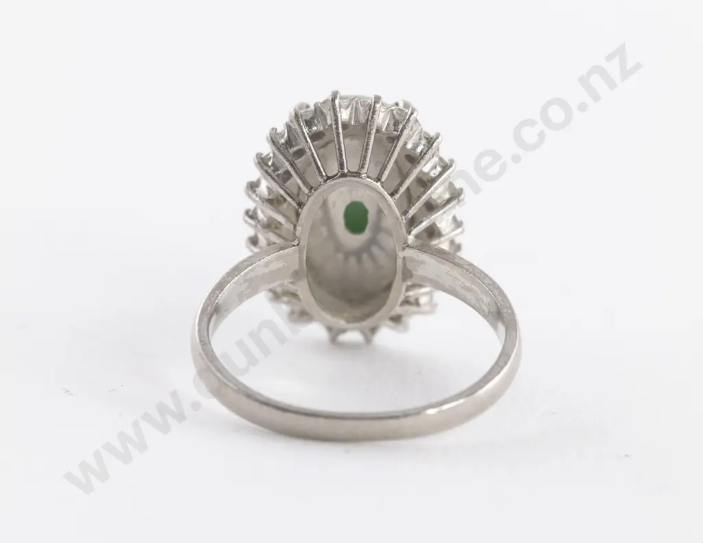 18ct White Gold 23Stone Diamond and Jade Dress Ring Image 1++