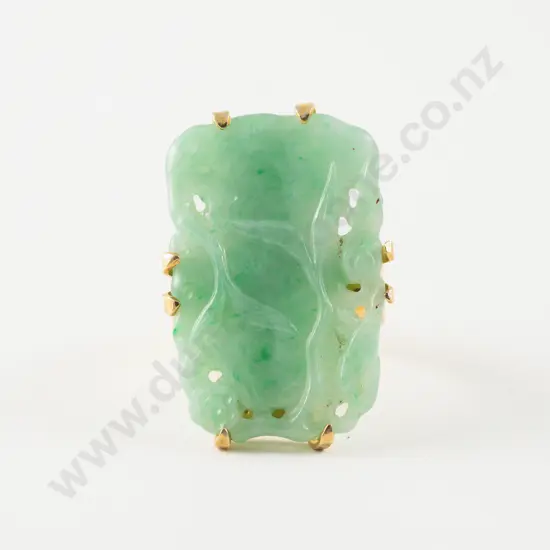 Silver Gilt Carved Chinese Mutton Fat Jade Dress Ring