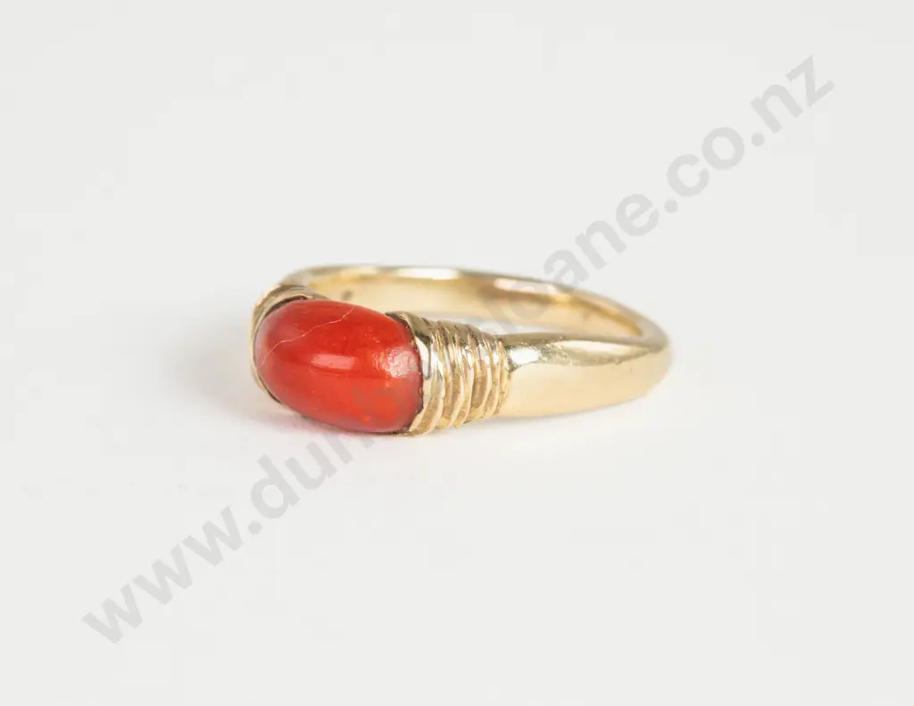 9ct Single Stone Coral Ring Image 1++