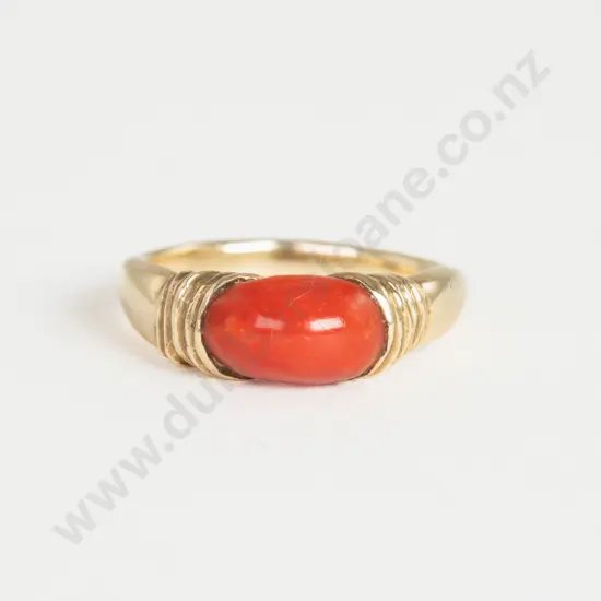 9ct Single Stone Coral Ring