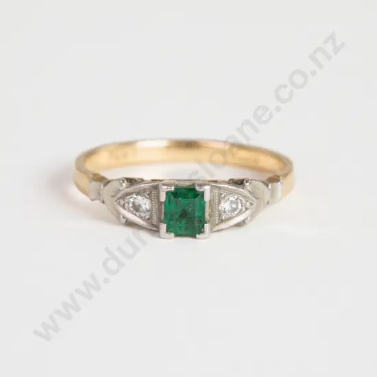 18ct Three Stone Emerald and Diamond Bridge Ring