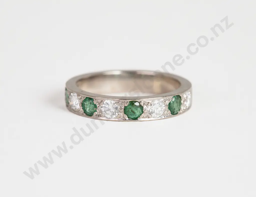All Platinum Nine Stone Diamond and Emerald Eternity Band Image 1++