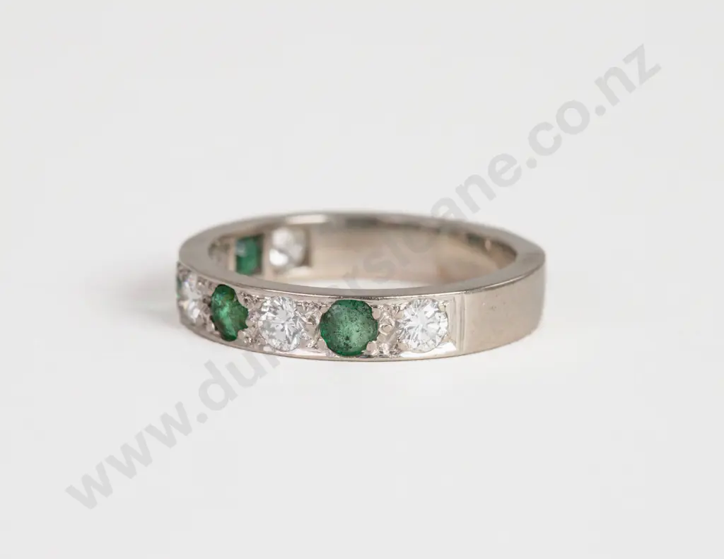 All Platinum Nine Stone Diamond and Emerald Eternity Band Image 1++