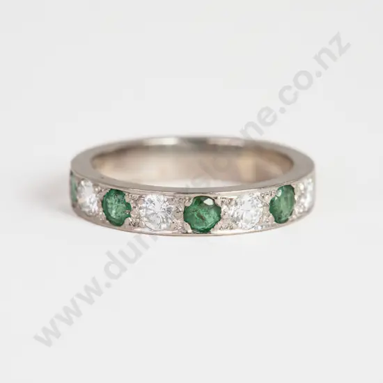 All Platinum Nine Stone Diamond and Emerald Eternity Band