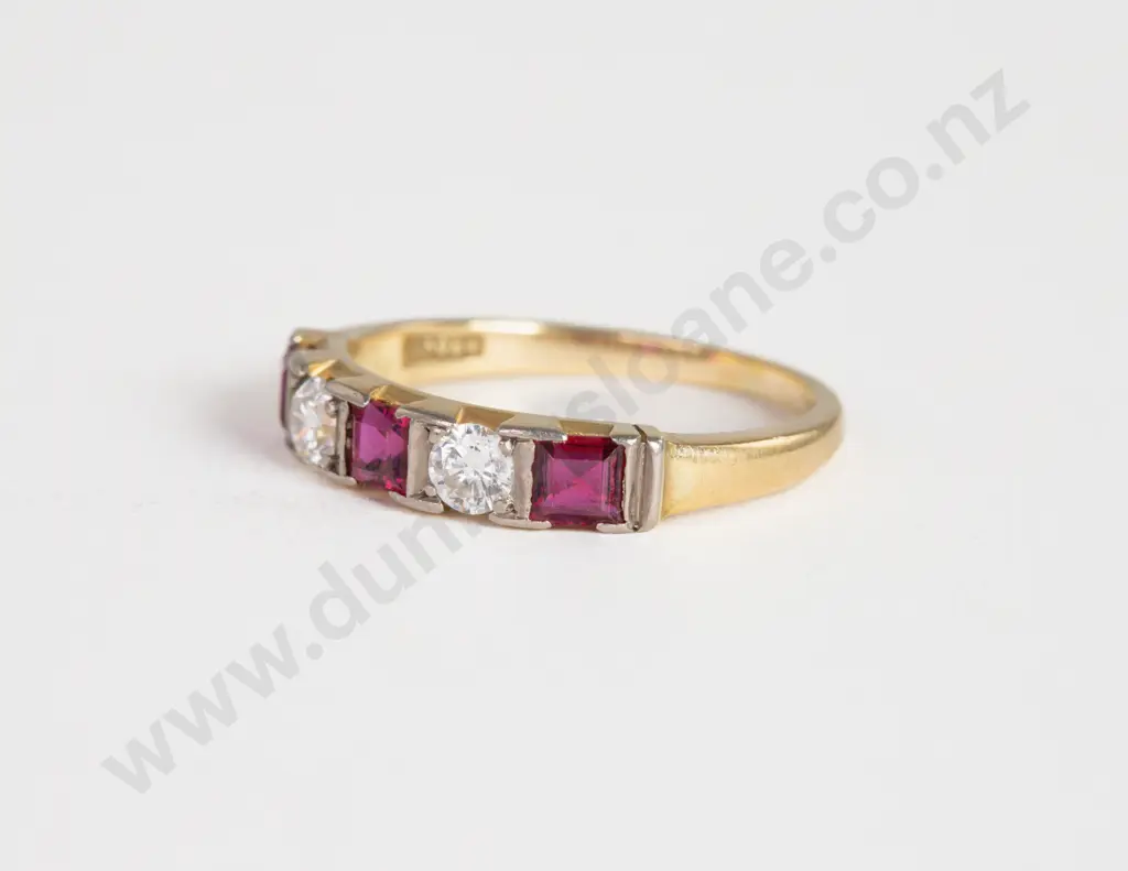 18ct Five Stone Ruby and Diamond Band Ring Image 1++