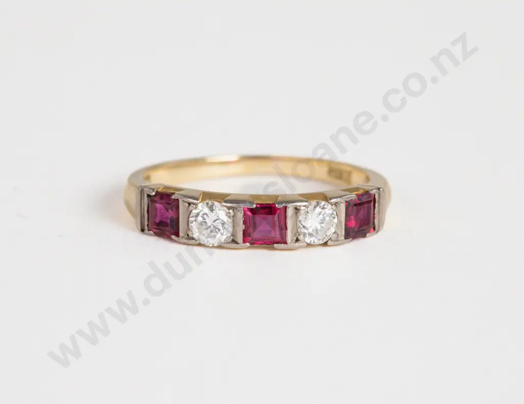 18ct Five Stone Ruby and Diamond Band Ring Image 1++