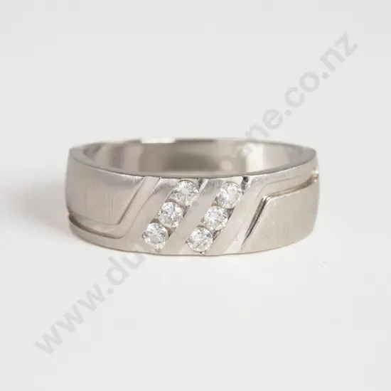 10ct White Gold Six Stone Diamond Gents Band Ring
