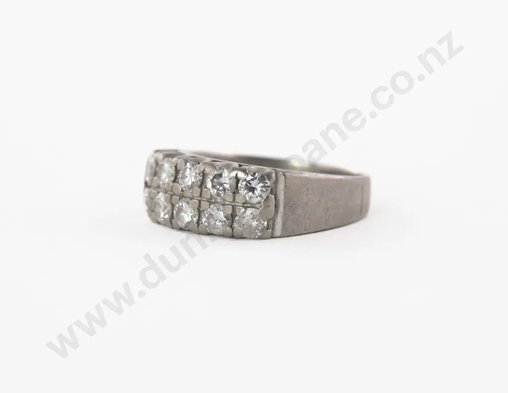14ct White Gold Ten Stone Diamond Band Ring Image 1++