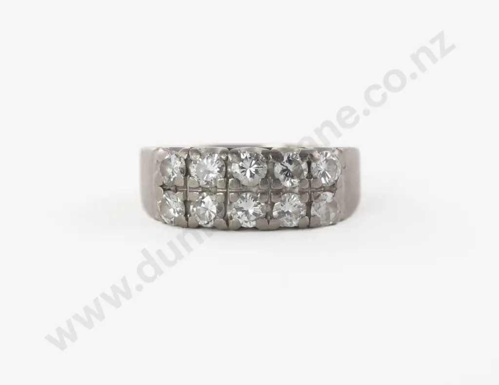14ct White Gold Ten Stone Diamond Band Ring Image 1++