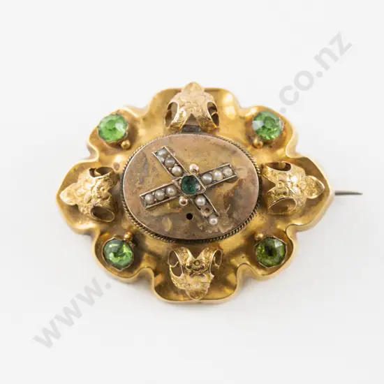 Victorian 9ct Peridot and Pearl Mourning Brooch
