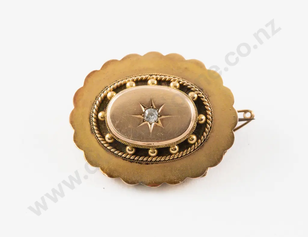 Victorian 15ct Single Diamond Oval Target Brooch Image 1++