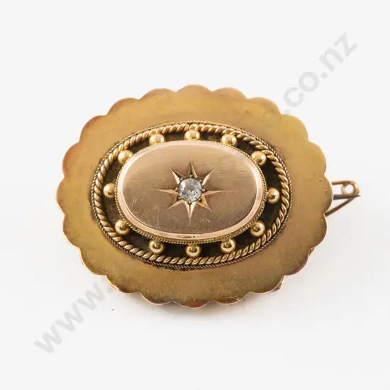 Victorian 15ct Single Diamond Oval Target Brooch