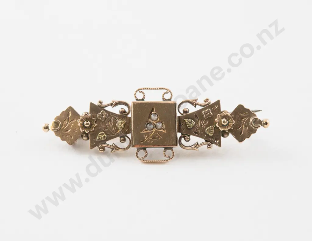 Victorian 9ct Seed Pearl Bar Brooch Image 1++