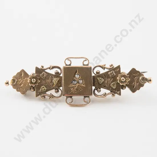 Victorian 9ct Seed Pearl Bar Brooch